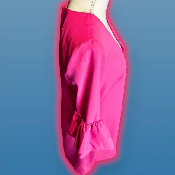 Milly ‘Mandy’ V-Neck 3/4-Length Sleeve Mini Dress in “Raspberry” Hot Pink Size 8 - Picture 14 of 16